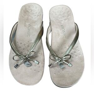VIONIC Women's 8 Bella Bow Sandals‎ Flip Flops Comfort Orthotic Thongs Gold
